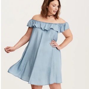 Denim off the shoulder dress